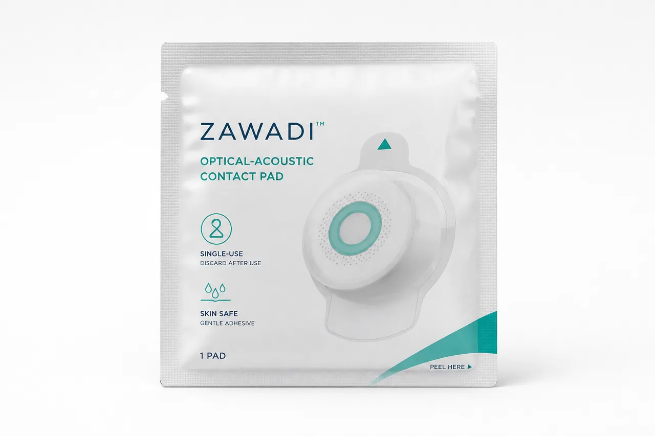 Concept render of ZAWADI contact pad packaging for non-invasive measurement.